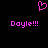 Pixelated pink heart symbol above two identical text lines reading 'Doyle!!!' on black background.