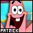 A 4x3 contact sheet of pixelated animated frames featuring Patrick Star from Spongebob Squarepants with varying mouth expressions and text color changes, displayed on a gray background.