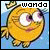 Pixelated yellow cartoon fish with large eyes and a winking expression against blue background, featuring "wanda" text in top-right corner.