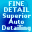 Blue background with white text reading FINE DETAIL Superior Auto Detailing arranged in stacked lines.