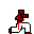 Pixelated character in red and white outfit performing martial arts poses on gray background.