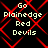 Pixelated text 'Go Plainedge Red Devils' appears in light yellow on black background with red diamond pattern, repeated in four quadrants