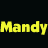 A contact sheet of five animated frames showing the word "Mandy" in yellow text with a glowing effect on a black background, arranged in a 3x2 grid with one gray transparency placeholder.