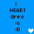 Blue background displays text 'i HEART drew :o :D' with a white heart icon, transitioning to a light blue heart icon.