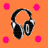 A static image with orange and pink backgrounds featuring headphones on the left and 'MUSIC LOVE' text on the right.