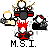 Pixel art buddy icon featuring four distinct characters with red/black/yellow color schemes and "M.S.I." text at the bottom, set against a gray background.