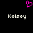 A static pixel art icon with a pink heart symbol above two instances of the name 'Kelsey' in white text on black background.