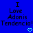 Blue background displays pixelated text 'I Love Adonis Tendencio!' with two cyan heart symbols below, all in a retro digital style.