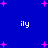 Blue background with scattered pink plus signs and four instances of the text 'ily' in white pixelated font.