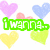Pixelated heart pattern background with colorful text overlays reading 'i wanna..', 'kiss', 'hug', 'hold', 'love', and 'you..' in various colors.