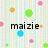 A static image with a striped background featuring colorful dots and the repeated text 'maizie' in black lowercase letters.
