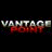 A 48x48 pixel animated buddy icon featuring a split-screen contact sheet with two frames: left frame shows "VANTAGE POINT" text on black background, right frame shows a woman speaking into microphone against white background.