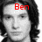 Black-and-white portrait of a person with long hair, red text overlays reading "Ben," "Barnes," and "My Prince" across different sections.
