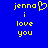 Blue background with yellow pixelated text reading "jenna i love you" and a heart symbol replacing the 'o' in jenna on the left side.