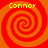 Four identical spiral patterns in red and orange hues with yellow text reading 'Connor' at each corner.