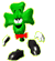 Green four-leaf clover character with red bow tie, white gloves, black shoes; two poses show different arm positions and detached limbs.