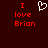 Red pixelated text "I love Brian" on dark background with white heart symbol above the word "love", displayed in two identical side-by-side