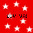 Red background with white stars and repeated black text 'luv ya!' in pixelated font.