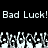 Pixelated text "Bad Luck! Bad Luck!" appears above a of white hands with black outlines against a black background
