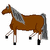 Two side-by-side pixelated horse icons with brown bodies, gray manes and tails, white lower legs, and black hooves.