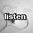 A grayscale animated icon shows a heart-shaped figure with text changing across frames: 'listen', 'to', 'your', 'heart' in bold black letters.