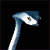 Animated snake head with blue-gray body and yellow eyes, turning from left to right
