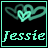 Pixelated teal heart symbol above pixelated text 'Jessie' on black background with teal border.