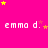 Bright pink background with repeated white text 'emma d.' and scattered yellow and red stars in a pattern