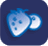 Pixelated blue fruit icon with rounded shape and small circular spots on dark background.