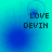 four identical pixelated images with blue and cyan gradient backgrounds, each displaying 'LOVE DEVIN' text in dark blocky letters