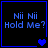 Four display blue text "Nii Nii Hold Me?" on black backgrounds with blue borders, each showing different heart symbols