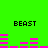 Green background with four 'BEAST' text blocks and pink bar graphs showing changing audio levels.