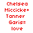 Red pixelated text lists names and 'love' on white background, two identical vertical side-by-side with no visible animation changes