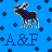 Pixelated icon of a quadruped animal with checkered pattern on blue background, dark blue crosses scattered around, 'A & F' text below.