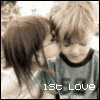 Animated contact sheet showing two frames of a cartoon-style image with two children kissing, featuring text that changes from "1st Love" to "1st love" between frames.