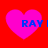 Four pink hearts on red background with blue text 'RAY' and vertical line, each heart showing slight variation in pixelation.