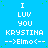 Blue background with white pixelated text reading "I LUV YOU KRISTINA -->Elmo<--" repeated in a pattern, some instances have grayed-out sections