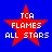 Four identical red star-shaped icons with white text on a blue background, each displaying "TCA FLAMES ALL STARS" in pixelated font.