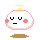 Pixelated character with white body, pink outline, yellow top, and brown base showing four facial expression variations.