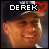 Pixelated image of a smiling person wearing a dark cap with light trim, overlaid by black rectangular banner displaying 'DEREK' in white block letters.