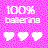 Static pixel art with pink background, white text reading '100% dancing', and three white heart shapes at bottom.