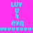 A pink background displays four identical cyan text blocks reading "LUV U eva" with blue bars and heart , animated to shift positions