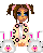 Pixel art contact sheet showing two frames of an animated icon featuring a cartoon girl with pigtails and bunny ears, wearing pajamas with pink and black patterns, standing between two white bunnies on a gray background.