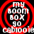 Red circular target with white text 'my BOOM BOX 90' and 'cabioole' on black background, four identical copies arranged in a