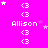 A bright pink background displays repeated white text 'Allison' with '<3' symbols, surrounded by small white and light purple stars in various positions.