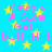 Pixelated text and yellow stars on a bright blue background with repeated phrases and symbols.
