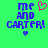 Pixelated text 'me AND CARTER!' in blue with pink heart above and small blue heart below on bright green background.