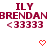 Pixelated red text and symbols on white background: 'ILY', 'BRENDANBRENDAN', '<33333', and two red heart outlines.