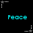 Black background with cyan 'Peace' text repeated in two , surrounded by white and gray star-shaped cursor icons with dotted trails