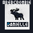 Pixelated moose icon with 'DANIELLE' text below, showing animation where the blue highlight shifts across letters from left to right.